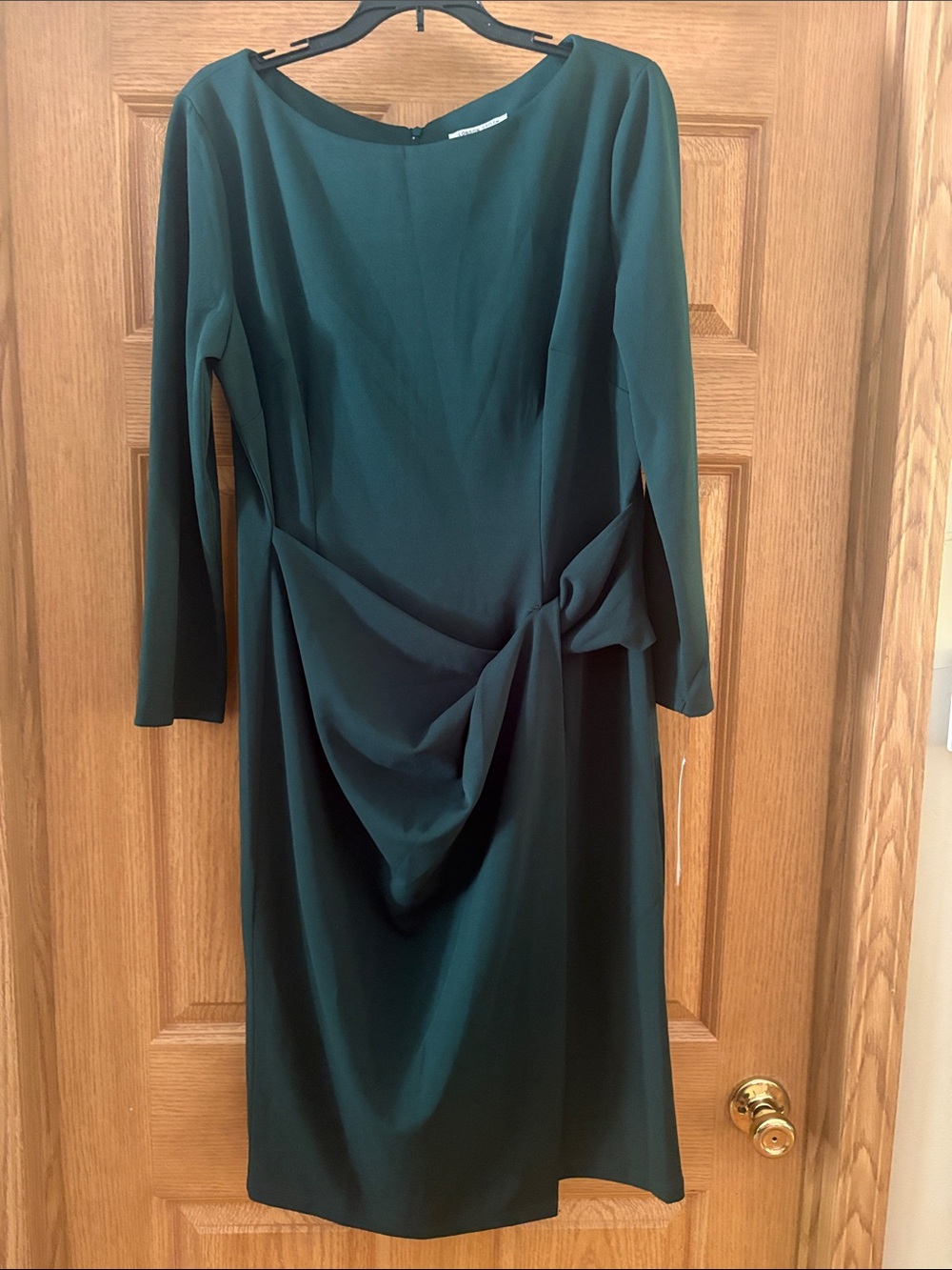 London Style Dark Teal Draped Long-Sleeve Dress